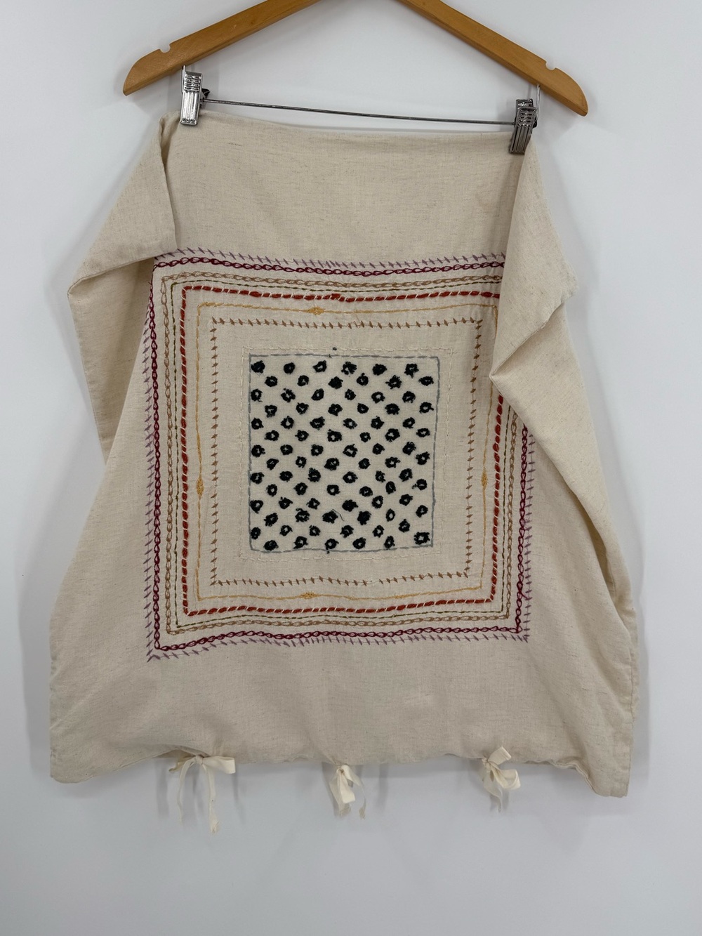 Anthropologie Embroidered Cotton Linen Euro Sham Cover | Natural | 26”x26”